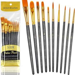10PCS Paint Brushes Set Nylon Hair Brush for Acrylic Painting Oil Painting Watercolor Painting Gouache Painting Face Painting