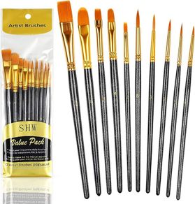 10PCS Paint Brushes Set Nylon Hair Brush for Acrylic Painting Oil Painting Watercolor Painting Gouache Painting Face Painting
