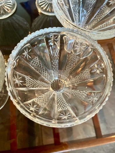 1950s Art Deco Vintage Pressed Glass Dishes Footed Set Of 6 1950