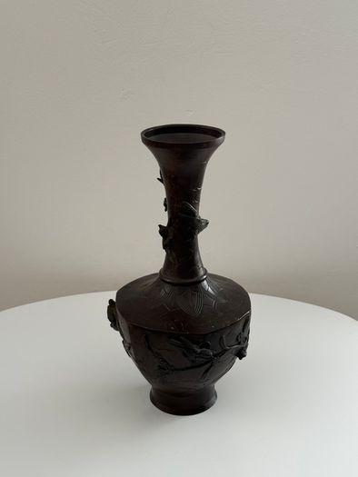 Antique Japanese Meiji Period Bronze Vase (High Relief Birds & Blossoms)  c.1890 to 1910