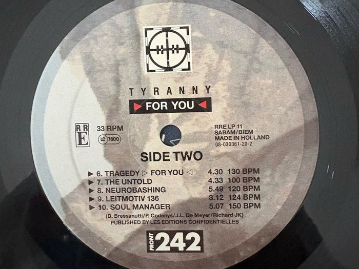 Front 242  - Tyranny For You. Very rare early 1990s original vinyl release. In excellent condition. Vinyl is unmarked. Cheaper than online.
