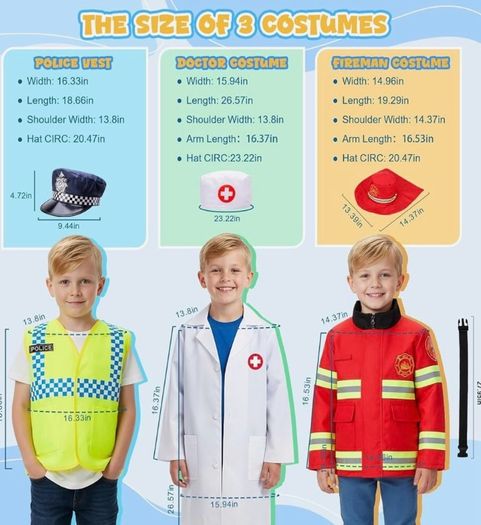 3 in 1 Kids Role Play Costumes, 13 Pieces Fancy Dress up Set for Boys Age 3-7, Birthday Halloween Costumes for Kids & Toddlers