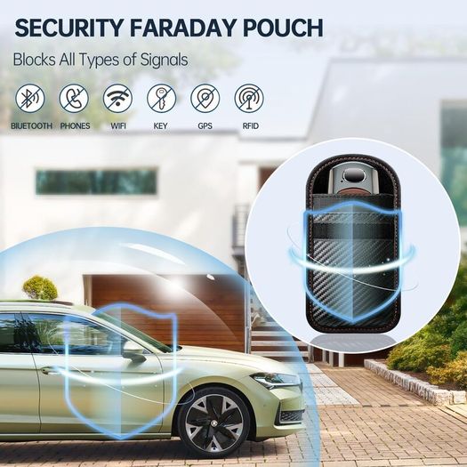 Pouch for Car Keys, Pack of 2 Anti-Theft RFID Key Fob Protection Bag with 4 Pack Key Rings for Car Security, Keyless Entry Car Keys Case, M, Red and Blue