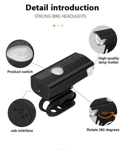 Bike Light, USB LED Rechargeable, Front and rear, Headlight Lamp Flashlight Cycling Safety Warning Light