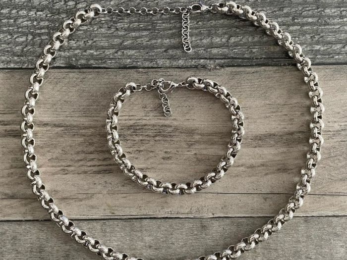 Antique Silver Plated Rolo Chain & Bracelet