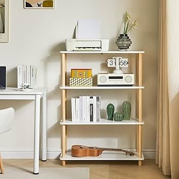 4 Tier Wooden Open Bookcase Modern Freestanding Bookshelf Storage Organizer,Multifunctional Display Stand for Bedroom, Living Room and Home Office, Storage Cabinet,White