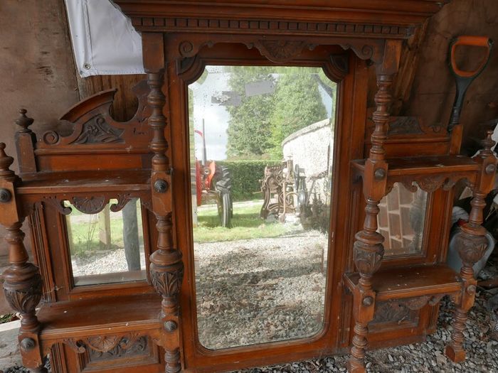 Antique Victorian style overmantel mirror with shelves