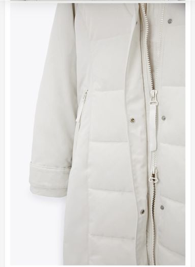 Zara Water Repellant Long Puffer Winter Parka Ecru
