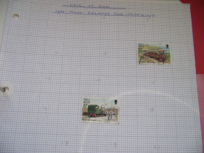 A collection of stamps from Isle of Man and Israel on albums pages (1950-1998) in the binder