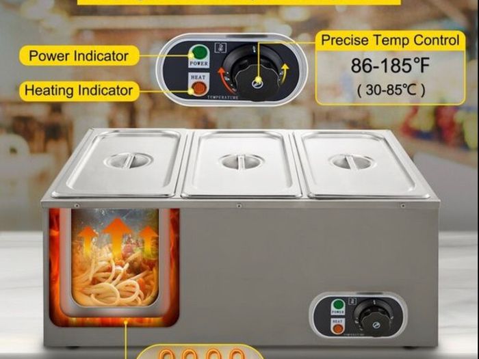 3 Pan Electric Catering Food Warmer Steam Table Stainless Steel Adjustable Temperature Buffet Restaurant 220v