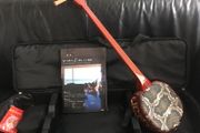 Sanshin from a local workshop ASOVIVA, Red (Okinawan traditional three-stringed instrument)