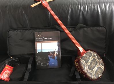 Sanshin from a local workshop ASOVIVA, Red (Okinawan traditional three-stringed instrument)