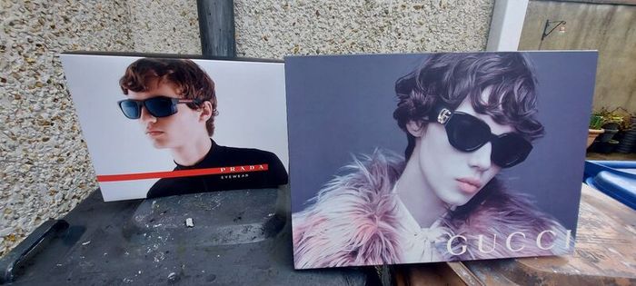 2 x glasses advertising double sided showcards displays items,,nice condition, well known brands , sold as seen ,