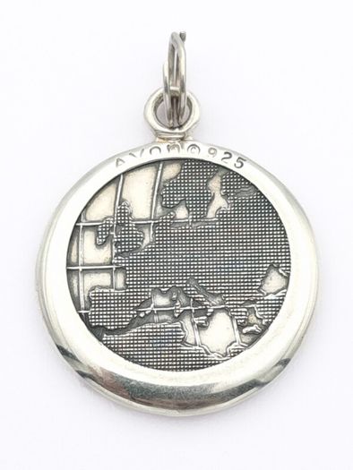 925 Vintage Sterling Silver Globe Map Avon Pendant