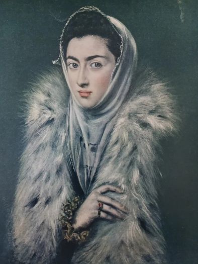 An Original Rare Print from Picture Relics -Lady with a Fur (1578) by EL GRECO
