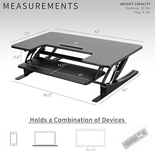 107cm Height Adjustable Stand Up Desk Converter, V Series, Quick Sit to Stand Tabletop Dual Monitor Riser Workstation, Black