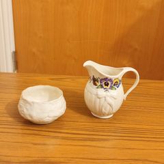 Belleek violets milk /cream jug & lotus sugar bowl