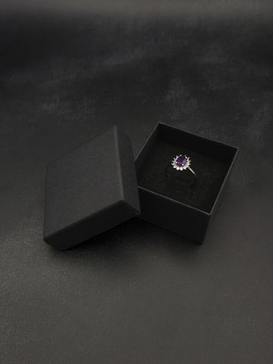 Vintage 925 Sterling Silver Amethyst & CZ Halo Ring