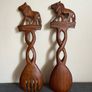 Vintage Hand Carved Teak Wood Lion a spoon and Fork Image 2