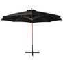Hanging Parasol with Pole Black 3.5x2.9 m Solid Fir Wood Image 3