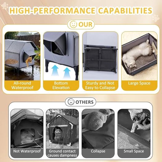 Outdoor Cat House Waterproof, Oxford Cloth Elevated Cat Shelter, Feral Cat Shelter, Insulated Pet Tent for Multiple Cats & Dogs, 18x13x15in (Standard Model)