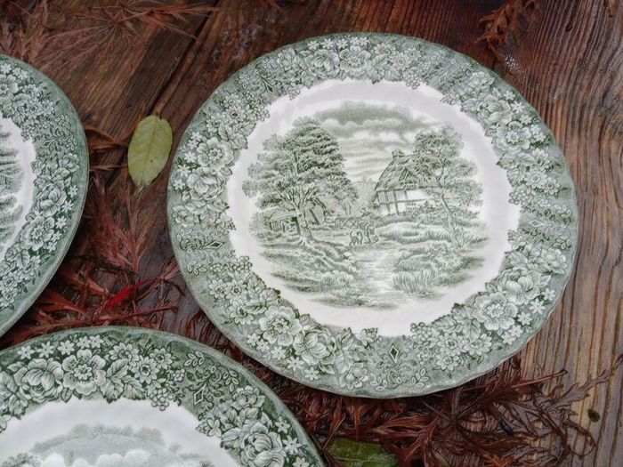 Green plates,  British Anchor, green transferware, green delph
