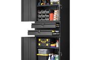 Metal Storage Cabinet, 81.5 kg Shelf Load Capacity, 1800 mm Tall Garage Tool Storage Cabinet with 4 Locking Doors and Adjustable Shelves, 2 Drawers, for Garage, Home, Office, Utility Room, Black