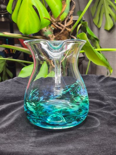 Jerpoint Glass Handcrafted Studio Art Glass Pitcher Water Jug Blue Green
