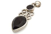 Vintage 925 Sterling Silver &amp; Smoky Quartz Teardrop Scrollwork Pendant