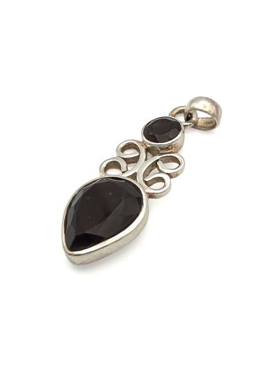 Vintage 925 Sterling Silver & Smoky Quartz Teardrop Scrollwork Pendant