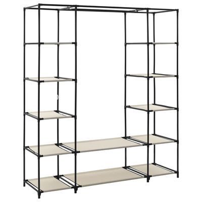 _Wardrobe with Compartments and Rods Cream 150x45x176 cm Fabric