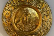 Vintage Brass Wall Plate Queen Elizabeth 41cm