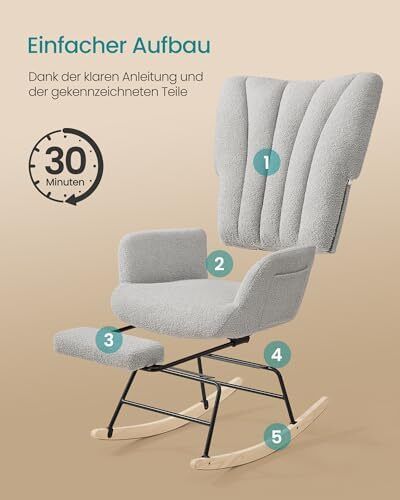 Rocking Chair Removable Cushion Side Pockets Wooden Legs Dove Grey