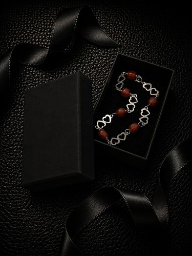 Vintage 925 Sterling Silver & Carnelian Love Hearts Bracelet