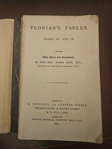 Florian's Fables Books 111 And Iv. 1883 By The Rev James Rice. Paperback In Poor Condition.  See Photos For Same.