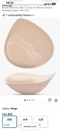 Push-up bra inserts D/E