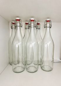 6 Glass Bottles 1 Liter with airtight stoppers and swing top lids