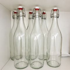 6 Glass Bottles 1 Liter with airtight stoppers and swing top lids