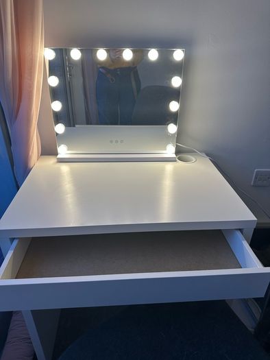 Ikea Micke dressing table with LED mirror and drawer organiser