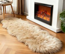 Faux Fur Sheepskin Rug, Beige, 2x6 ft | Super Soft Fluffy, High-Density Cushion, Bedroom Floor Sofa Living Room Runner, Plush Carpet, Sofa Cover Bedside