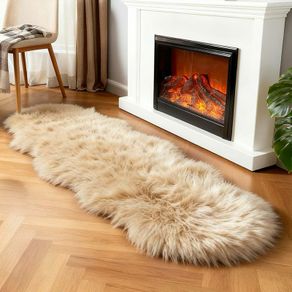 Faux Fur Sheepskin Rug, Beige, 2x6 ft | Super Soft Fluffy, High-Density Cushion, Bedroom Floor Sofa Living Room Runner, Plush Carpet, Sofa Cover Bedside