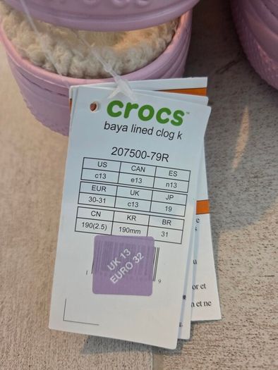 UK13, Brand-New Baya Lined Crocs