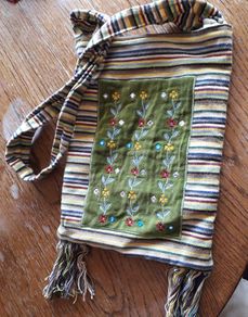 shoulder bag - green, with flowers & stripes