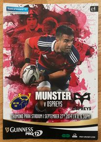 2014 Munster v Ospreys - Guinness PRO 12 Programme