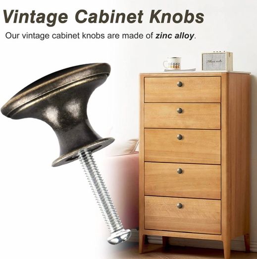 24PCS Vintage Cabinet Knobs, Chic Drawer Knobs, Antique Bronze Kitchen Cupboard Handles, 30mm Round Furniture Door Knobs