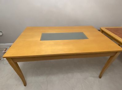 Solid beech dining table with glass centre piece