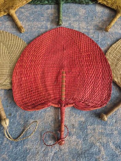 Set of 6 Vintage Handwoven Palm Leaf Fans Asian Handmade Boho Wall Decor