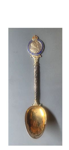 Sterling Silver Coronation Spoon 1927 Birmingham, Edward VII Enamel