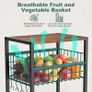 5 Tier Kitchen Rolling Cart, Storage Cart With Metal Fruit Vegetable Basket and Pull-Out Pot Lid Cutting Board Organizer, Storage Rack with Wooden Top for Kitchen, Pantry, Bathroom Image 7
