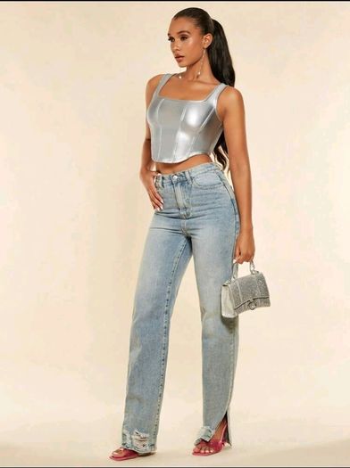 SHEIN BAE Square Neck Asymmetrical Hem PU Leather Tank Top Size S
